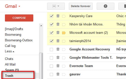 Khôi phục email đã xóa tạm thời và mail vĩnh viễn trong Gmail